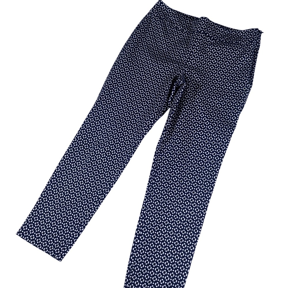 Talbots Chatham Ankle Pant Women 6 Navy Blue Geometric Floral Stretch Trousers